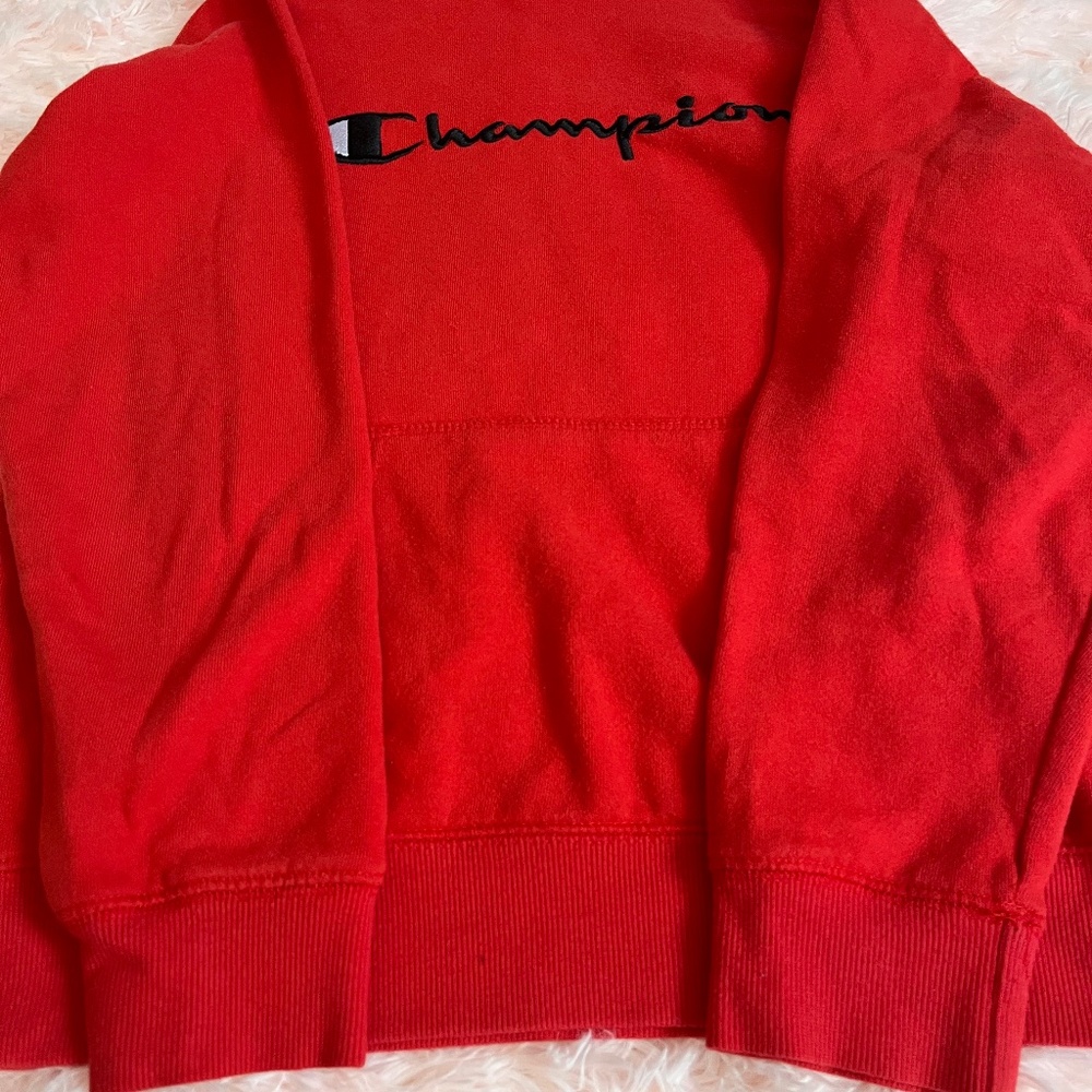 Champion Hooded Sweatshirt Boy's L  Red Pullover Hoodie Logo Long Sleeve Pocket.